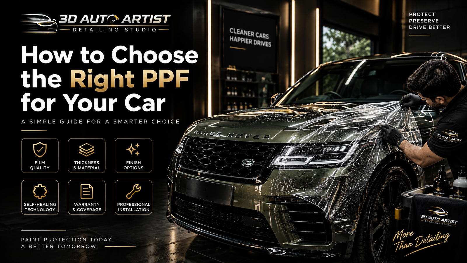 Professional PPF installation on a luxury car at 3D AUTO ARTIST detailing studio