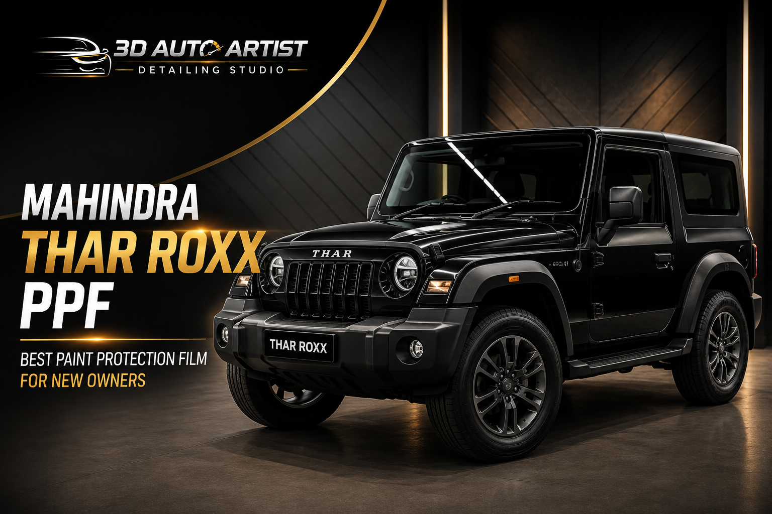 # Mahindra Thar ROXX PPF: Best Paint Protection Film for New Owners Buying a new **Mahindra Thar ROXX** is exciting. Its bold design, large body panels and rugged character make it a vehicle that naturally gets attention on the road. But keeping that fresh factory paint looking new is not always easy. Daily driving exposes your car to stone chips, road dust, scratches, bird droppings, tree sap and other contaminants. Over time, these can affect the appearance of the paint. This is where **Mahindra Thar ROXX PPF** can make a real difference. Paint Protection Film, commonly called PPF, is a transparent protective layer installed over the vehicle's painted surfaces. It helps protect the original paint from many common forms of road damage while maintaining the vehicle's original appearance. ## What Is PPF for Mahindra Thar ROXX? **PPF for Mahindra Thar ROXX** is a clear film designed to protect the painted surfaces of the SUV from everyday external damage. Unlike a coating that sits on top of the paint as a thin protective layer, PPF provides a physical barrier between the paint and the outside environment. Depending on the product selected, quality PPF can offer features such as: * Protection against minor scratches and swirl marks * Resistance to stone chips and road debris * Protection from stains and contaminants * UV resistance * Gloss or matte finish options * Easy maintenance * Self-healing properties on selected films For a new Thar ROXX owner, this can be particularly useful because the goal is to preserve the original paint rather than restore it later. ## Why Should New Thar ROXX Owners Consider PPF? A new vehicle generally has its best paint condition from day one. Once the paint gets chipped or scratched, correcting the damage can involve polishing, repainting or other restoration work. Installing **Mahindra Thar ROXX paint protection film** early can help reduce the chances of everyday road damage reaching the original paint. ### 1. Helps Protect Against Stone Chips Highway driving can expose the front bumper, bonnet and other forward-facing areas to stones and road debris. PPF acts as a protective layer over these areas and can help minimize the impact of minor road hazards. ### 2. Keeps the Paint Looking New For many owners, maintaining the original factory finish is one of the biggest reasons to consider PPF. A good-quality film can help keep frequently exposed areas looking cleaner and better maintained for longer. ### 3. Useful for Daily Driving If your Thar ROXX is used regularly for city and highway travel, it will naturally encounter dust, traffic, parking areas and road debris. PPF provides an additional layer of protection for the paint during everyday use. ### 4. Protects High-Impact Areas You don't necessarily have to cover every panel immediately. Many owners start with high-risk areas such as: * Front bumper * Bonnet * Front fenders * ORVMs * Door edges * Door cups * Headlamp areas A professional installer can recommend the right coverage based on your driving pattern and budget. ## What Is the Best PPF for Thar ROXX? There is no single PPF that is automatically the **best PPF for Thar ROXX** for every owner. The right choice depends on the film's quality, thickness, clarity, adhesive performance, warranty, installation quality and your expected usage. When comparing PPF brands, don't look only at the price per square foot. Instead, ask about: * Film thickness * Paint-safe adhesive * Self-healing technology * UV resistance * Gloss retention * Warranty * Installation quality * After-sales support A premium film installed poorly may not deliver the result you expect. Similarly, a good installer cannot compensate for a low-quality film. ## Gloss PPF or Matte PPF for Thar ROXX? This is mainly a matter of appearance and personal preference. ### Gloss PPF Gloss PPF maintains the shiny appearance of the original paint and is a popular choice for owners who want their Thar ROXX to retain its factory look. ### Matte PPF Matte PPF gives the vehicle a different, more distinctive appearance. It can be a good option for owners who prefer a stealthier finish. If you want to preserve the original appearance, gloss PPF is generally the straightforward choice. If you want protection along with a visual transformation, matte PPF can be considered. ## How Much Does Thar ROXX PPF Cost? The **Thar ROXX PPF cost** depends on several factors rather than just the size of the vehicle. The final price can vary based on: * PPF brand * Film specifications * Coverage area * Full-body or partial installation * Installation quality * Warranty period * Finish selected Instead of choosing the cheapest quotation, compare exactly what is included in each package. A slightly higher initial investment in a quality film and professional installation can be more worthwhile than replacing or repainting damaged panels later. ## How to Choose the Right PPF Installer? The quality of installation is just as important as the film itself. Before choosing an installer, check their previous work and ask how they handle panel preparation, edges, corners and difficult areas. A professional installation should aim for: * Clean and precise application * Minimal visible edges * Proper panel preparation * Correct film alignment * Clean finishing around corners * Proper post-installation inspection Don't hesitate to ask for photos or videos of previous Thar ROXX installations. ## PPF vs Ceramic Coating: Which One Does the Thar ROXX Need? PPF and ceramic coating serve different purposes. **PPF is primarily a physical paint protection solution**, helping protect against scratches, stone chips and other minor impacts. **Ceramic coating focuses more on surface properties**, such as gloss, hydrophobicity and easier cleaning. For owners who want stronger overall protection, a combination of PPF on high-impact areas and ceramic coating on suitable surfaces can be considered. The right combination depends on your driving conditions, budget and expectations. ## Is PPF Worth It for a New Mahindra Thar ROXX? For an owner who wants to maintain the vehicle's original paint for years, PPF can be a worthwhile investment. The biggest advantage is simple: instead of waiting for the paint to get damaged and then thinking about repair, you protect the vulnerable areas from the beginning. If you frequently drive on highways, travel long distances, use your Thar ROXX for daily commuting or simply want to preserve its new-car appearance, **Mahindra Thar ROXX PPF** is worth considering. ## Final Thoughts The Mahindra Thar ROXX is built to look tough, but its paint still faces the same everyday challenges as any other vehicle. Choosing a quality **PPF for Mahindra Thar ROXX**, combined with professional installation, can help preserve the original paint and keep the SUV looking newer for longer. Before making a decision, compare the film quality, coverage, warranty and installer experience—not just the price. If your Thar ROXX is brand new, protecting the paint early can be one of the simplest ways to maintain its appearance for the years ahead. ## Frequently Asked Questions ### Is PPF good for Mahindra Thar ROXX? Yes. PPF can help protect the Thar ROXX's painted surfaces from minor scratches, stone chips, road debris and everyday contaminants. ### Should I install PPF on a new Thar ROXX? Installing PPF when the vehicle is new can help protect the original factory paint before it develops significant chips or scratches. ### What is the best PPF for Thar ROXX? The best option depends on film quality, warranty, durability, finish, coverage and installation quality. Compare these factors rather than choosing only by price. ### How much does Thar ROXX PPF cost? The cost varies depending on the PPF brand, film specification, coverage area, finish and installer. A professional quotation is the best way to determine the exact price. ### Can PPF be applied with ceramic coating? Yes. PPF and ceramic coating can complement each other. PPF provides physical protection, while ceramic coating can improve hydrophobicity and ease of maintenance.